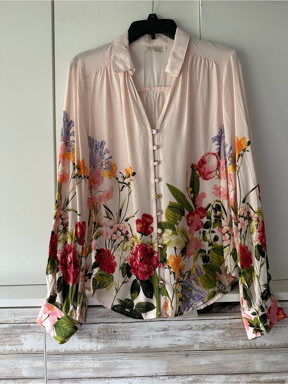 🌸 Fig + Flower Floral Button Front Blouse Size Small NWT